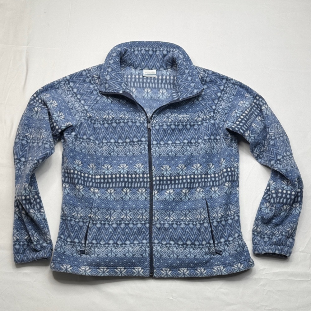 Columbia Women's Blue Patterned Ski Jacket Benton springs print full zip fleece